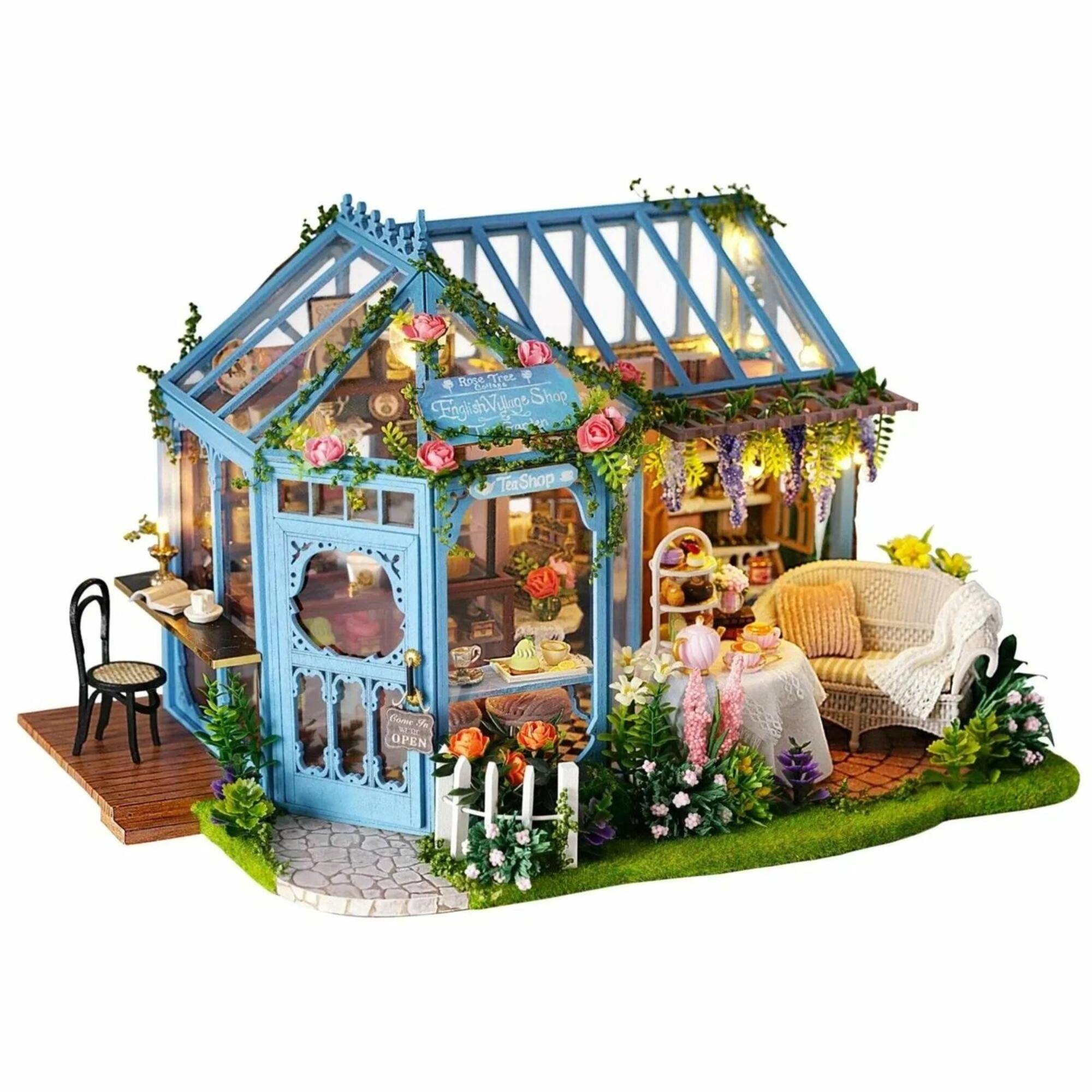 Wizardi Miniature Roombox: Rose Garden Tea House Dollhouse Kit